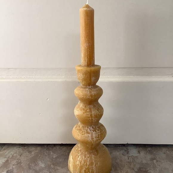 🆕 New Anthropologie Mustard Yellow Pillar Spindle Taper Candle - Picture 5 of 9